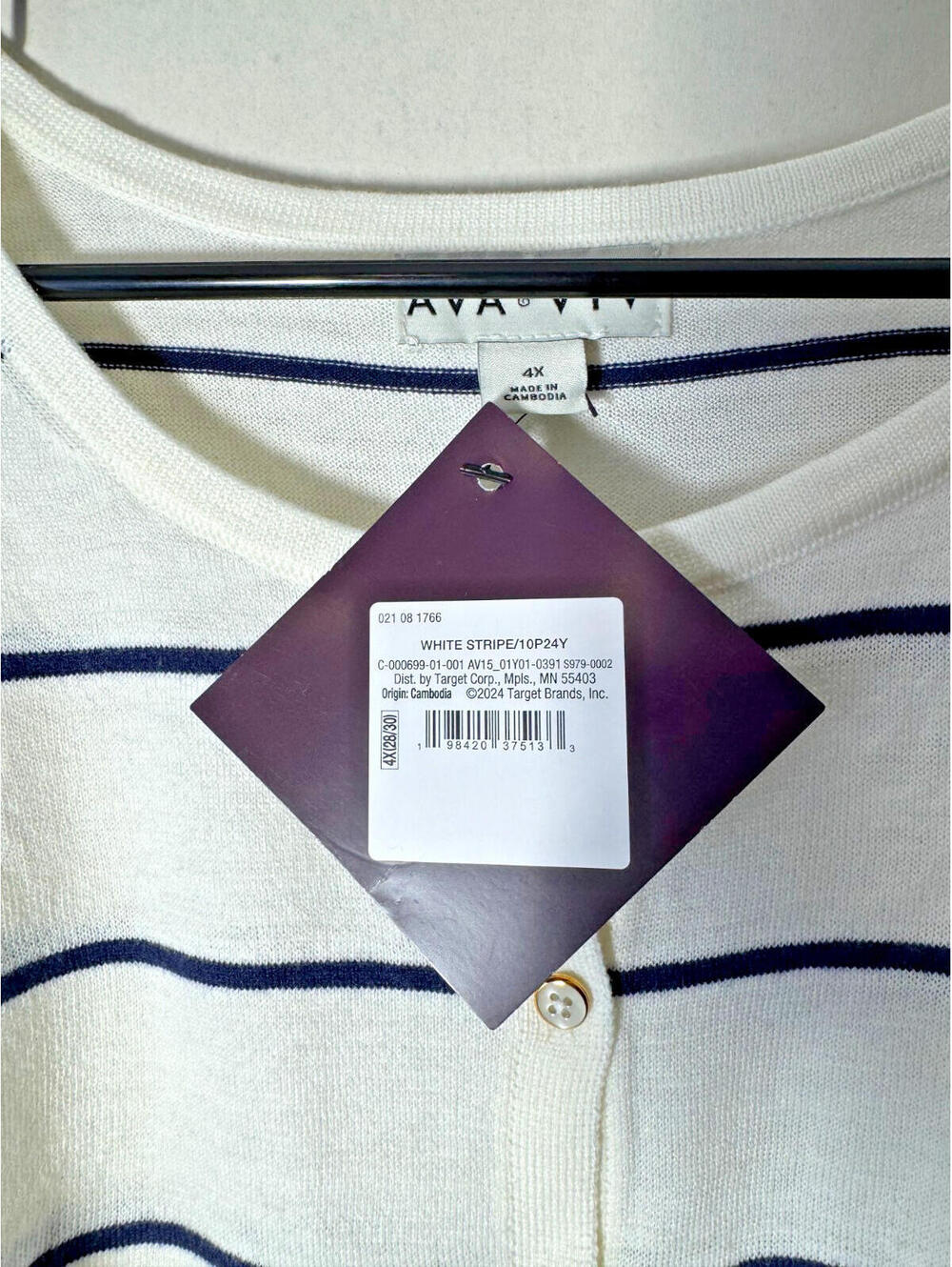 Ava & Viv Blue and White Stripe Women's Button Up Sweater, NWT, 4X - Picture 2 of 5